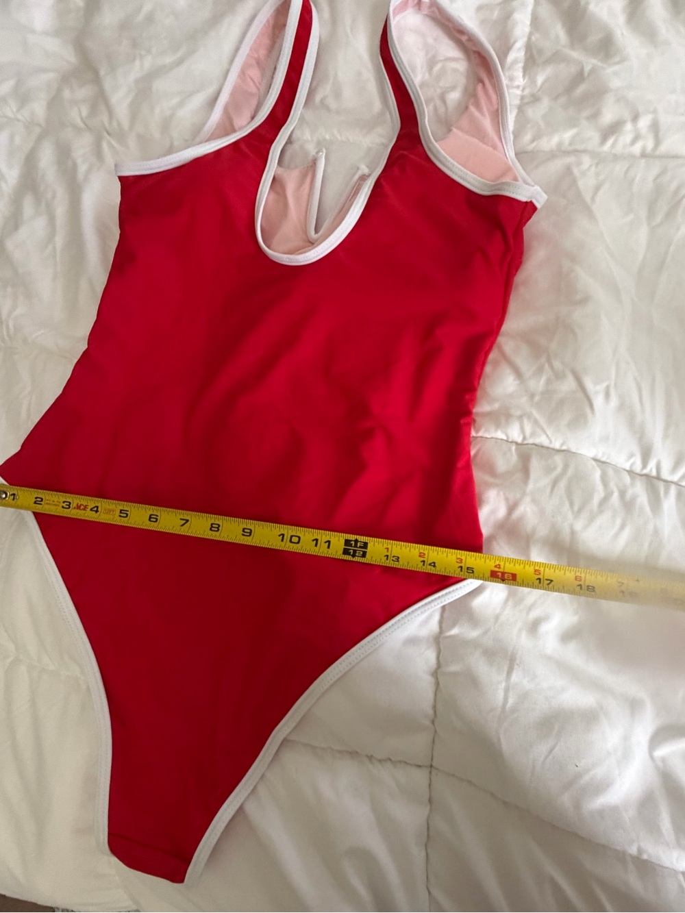 Red One-Piece Swimsuit with white trim - Picture 5 of 8